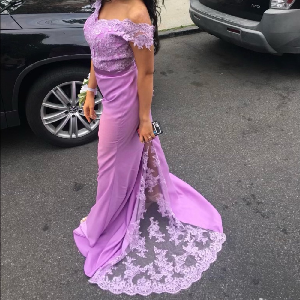 Pink floral mesh formal dress